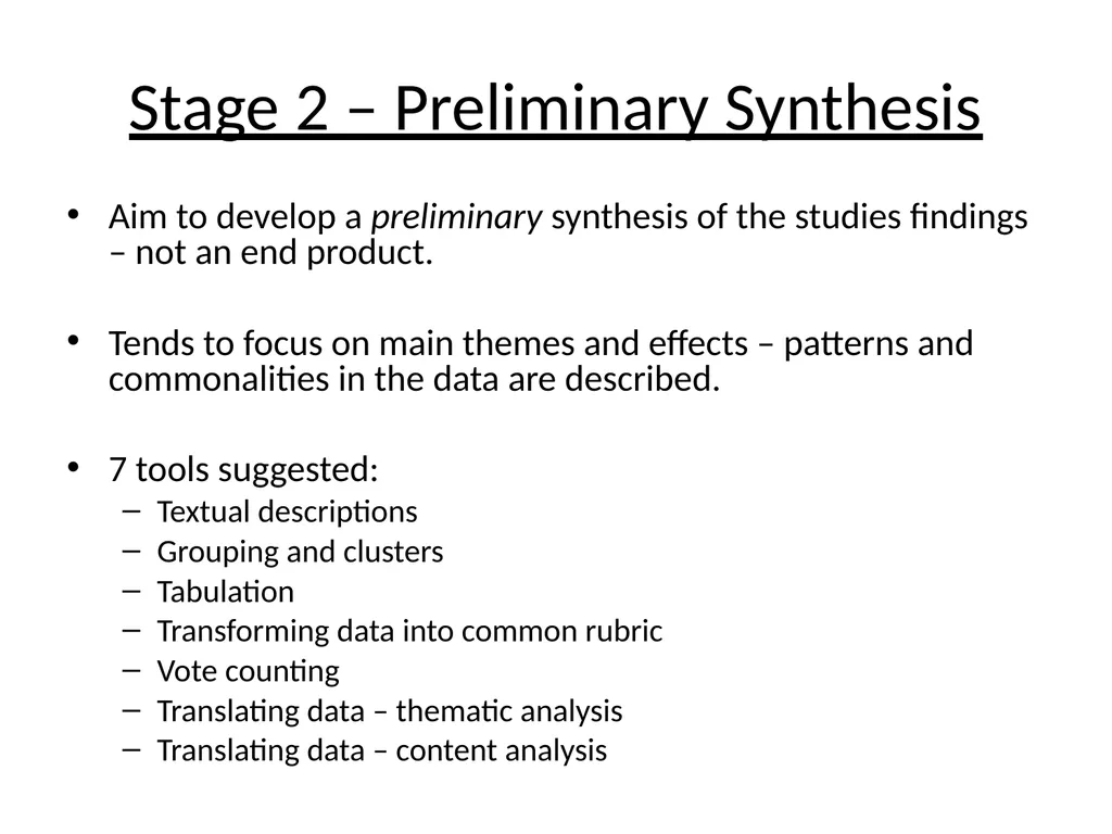 Meta–synthesis and narrative synthesis Victoria - slide 18 of 24