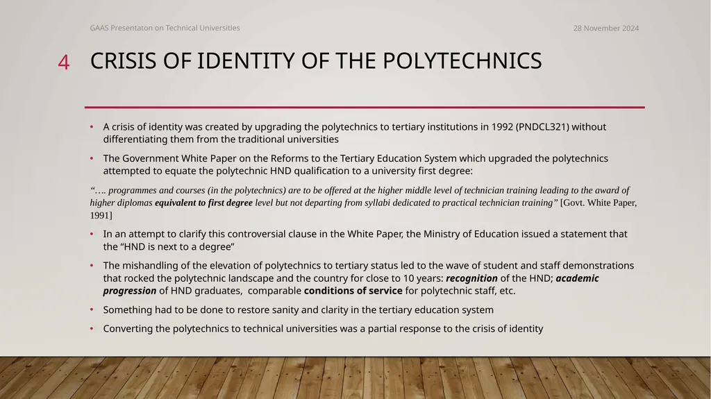 The conversion of polytechnics to technical - slide 4 of 20
