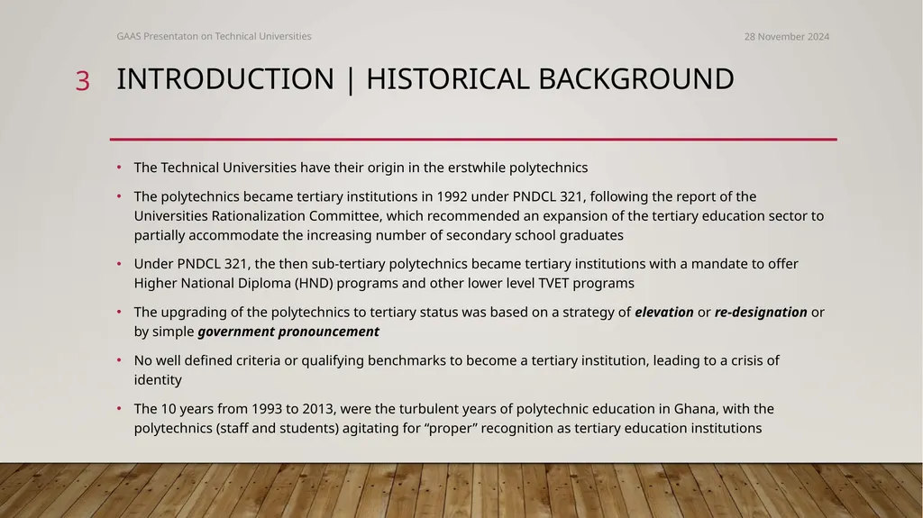 The conversion of polytechnics to technical - slide 3 of 20