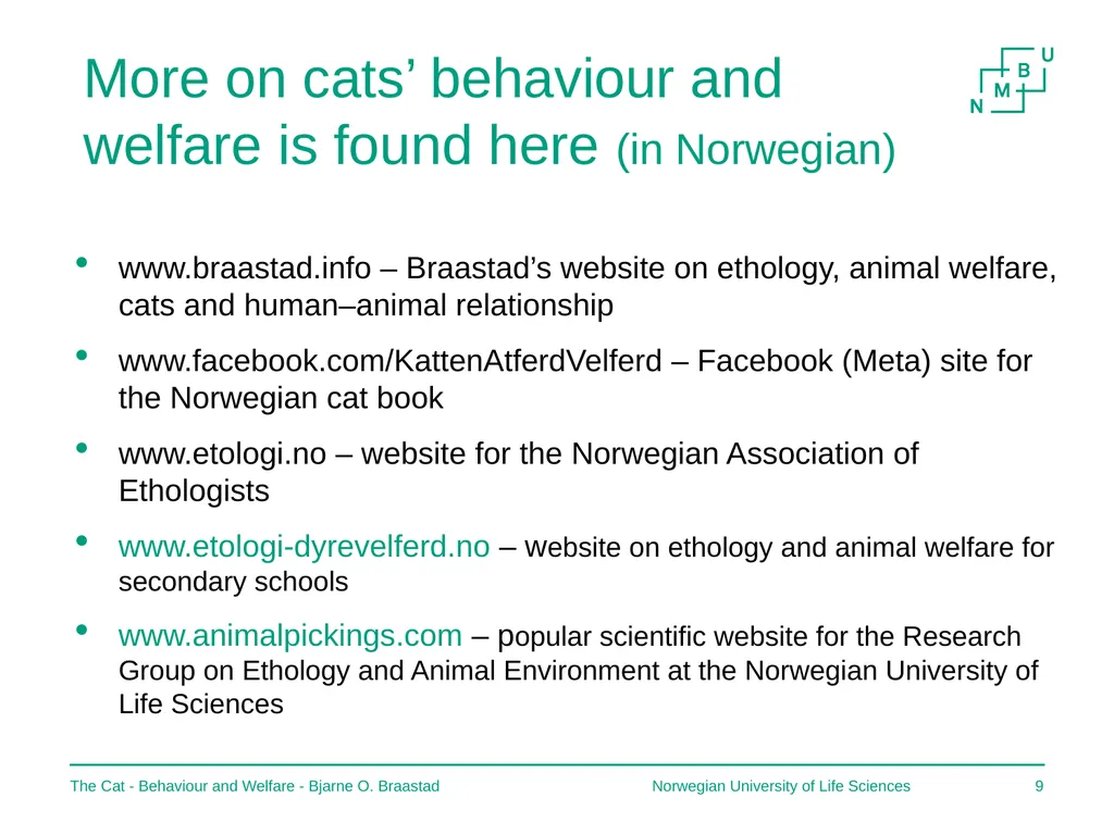 The Cat – Behaviour and Welfare 2. Birth and the - slide 9 of 11