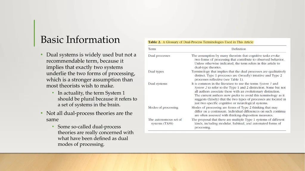 Dual-Process Theories of Higher Cognition: - slide 5 of 18
