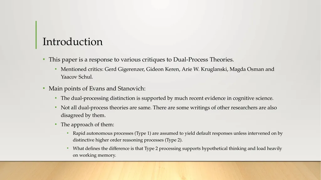 Dual-Process Theories of Higher Cognition: - slide 2 of 18