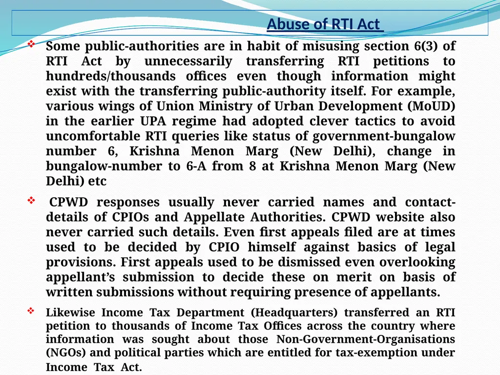 Presentation on RTI rules rather than RTI Act need - slide 12 of 18