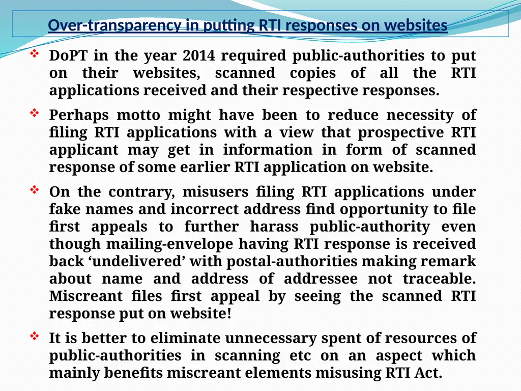 Presentation on RTI rules rather than RTI Act need - slide 14 of 18