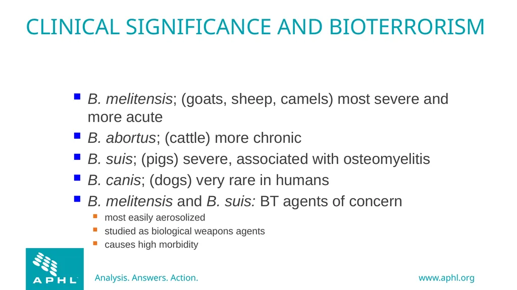 Agents of Bioterrorism Brucella species: - slide 3 of 21