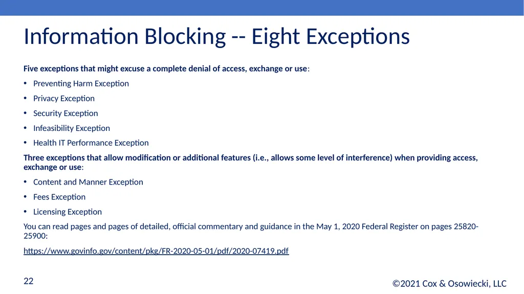 21st Century Cures Act Final Rules: - slide 22 of 35