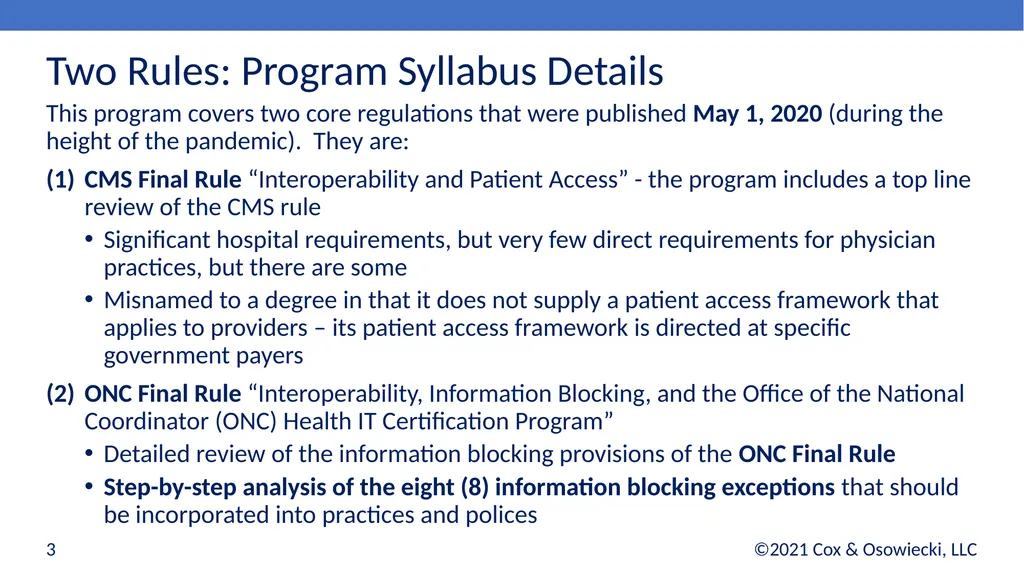 21st Century Cures Act Final Rules: - slide 3 of 35