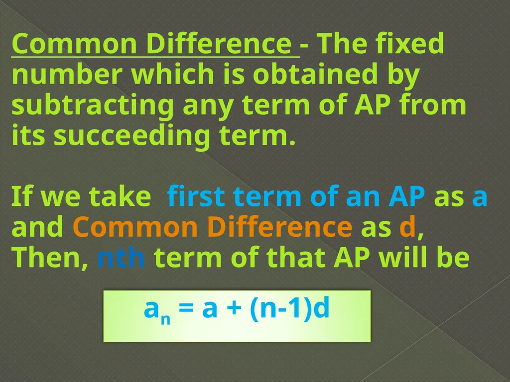 ARITHMETIC PROGRESSION If various terms of a - slide 4 of 14
