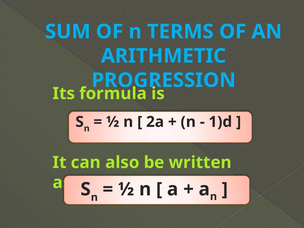 ARITHMETIC PROGRESSION If various terms of a - slide 7 of 14
