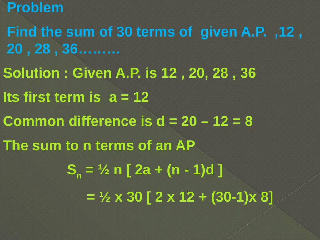 ARITHMETIC PROGRESSION If various terms of a - slide 11 of 14