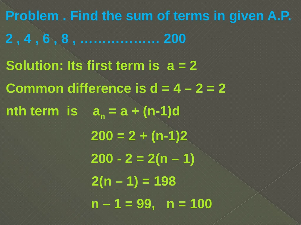 ARITHMETIC PROGRESSION If various terms of a - slide 13 of 14