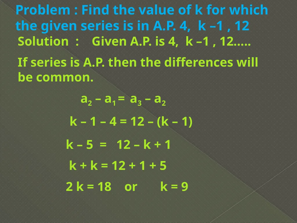 ARITHMETIC PROGRESSION If various terms of a - slide 6 of 14
