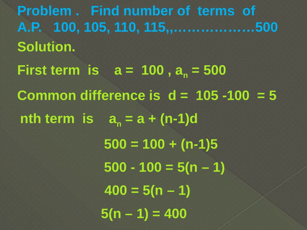 ARITHMETIC PROGRESSION If various terms of a - slide 9 of 14