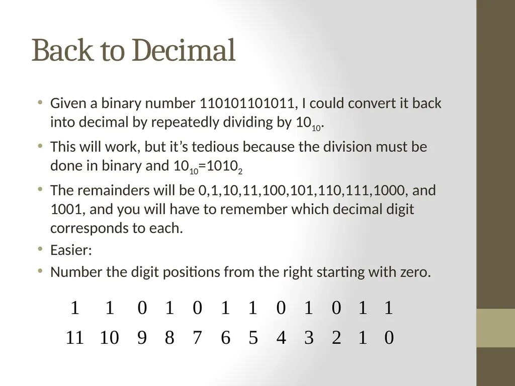 Binary Arithmetic Numbers Inside the Computer - slide 18 of 48