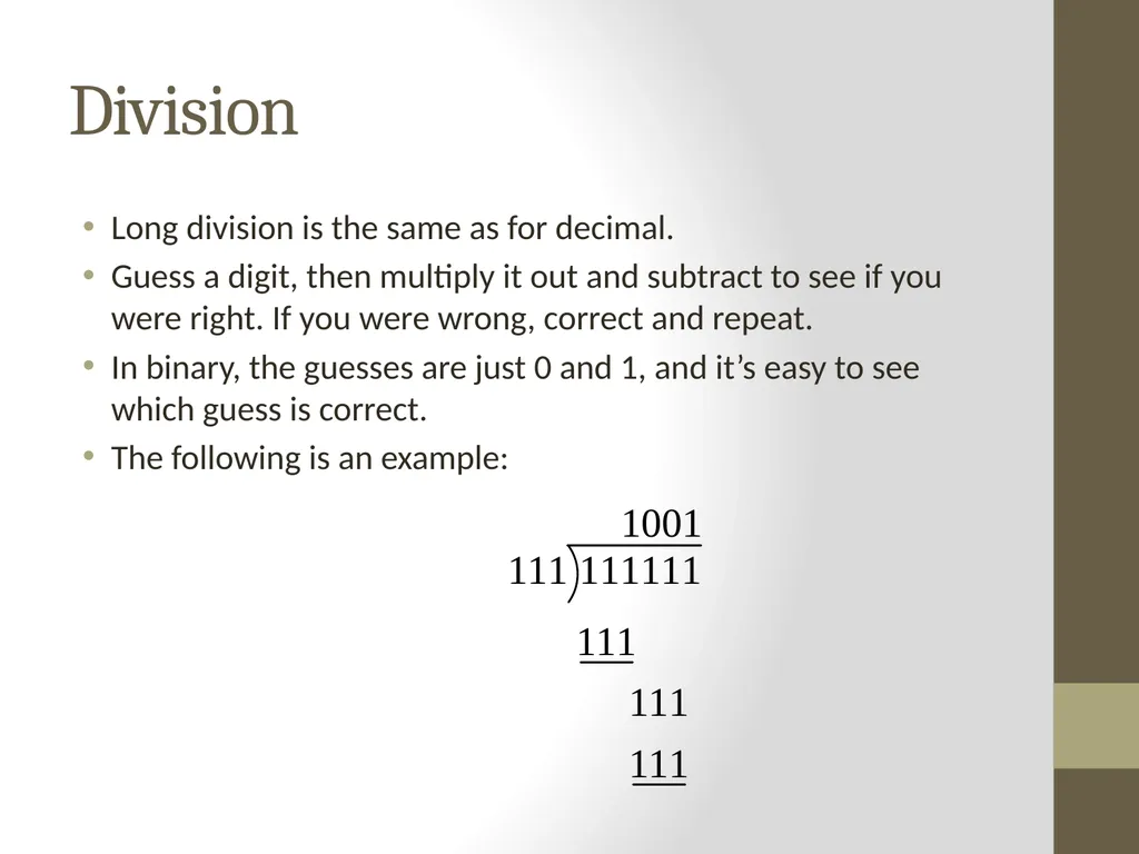 Binary Arithmetic Numbers Inside the Computer - slide 13 of 48