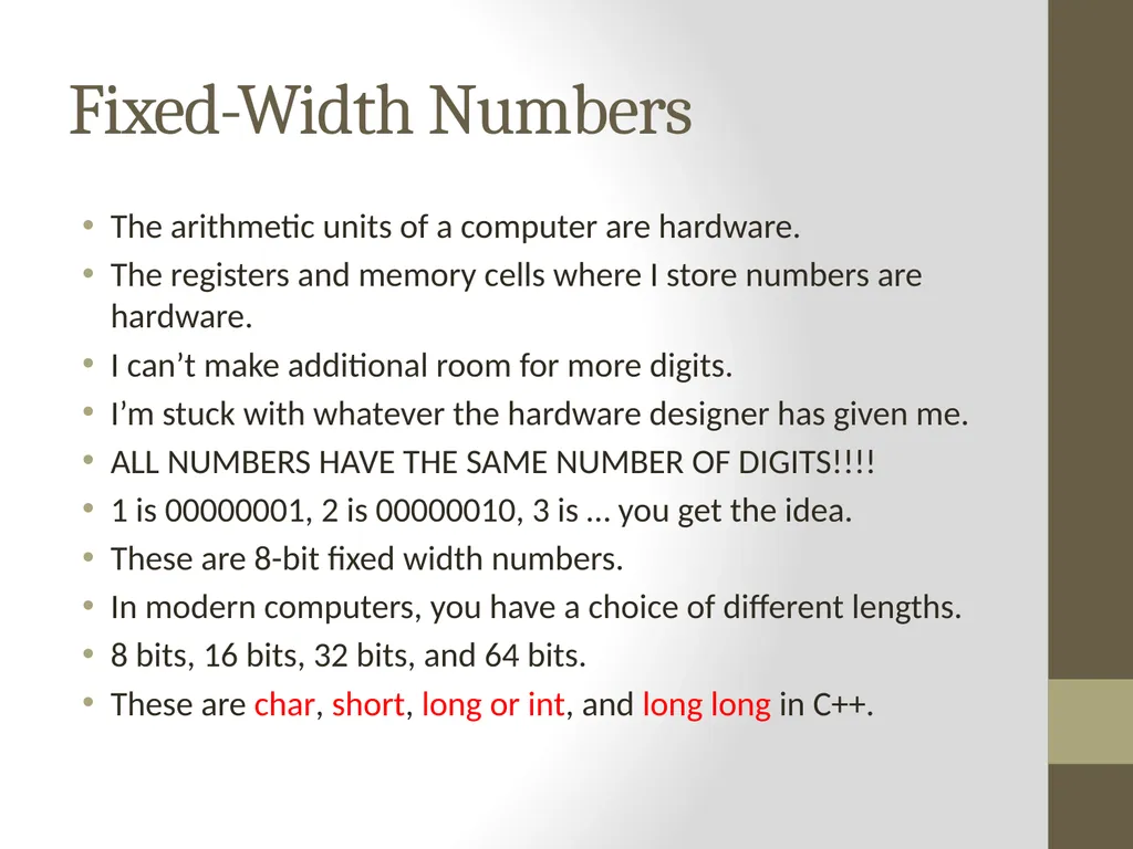 Binary Arithmetic Numbers Inside the Computer - slide 25 of 48