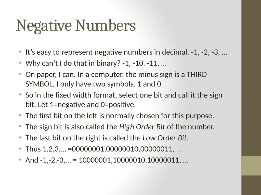Binary Arithmetic Numbers Inside the Computer - slide 26 of 48
