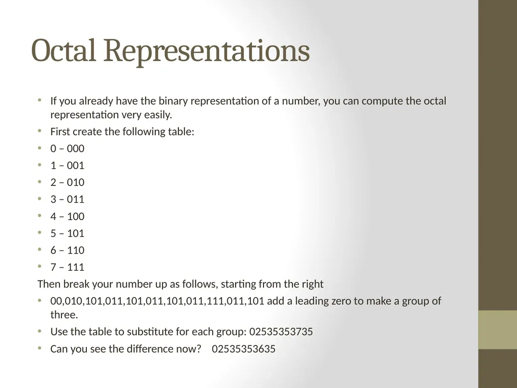 Binary Arithmetic Numbers Inside the Computer - slide 41 of 48