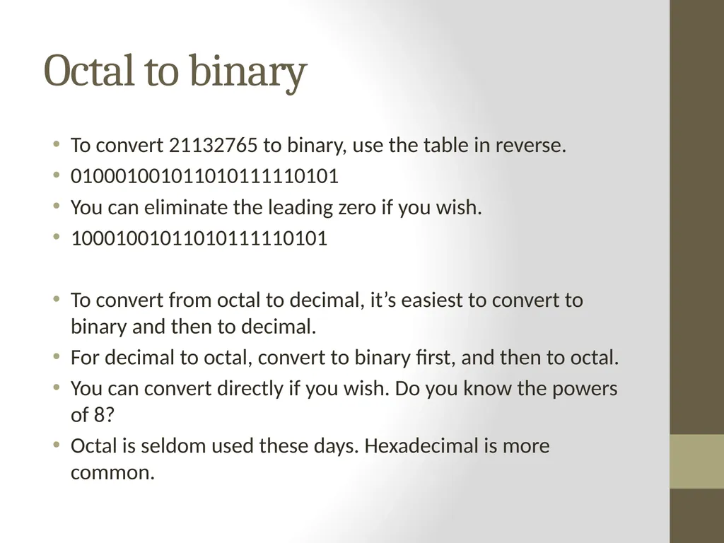 Binary Arithmetic Numbers Inside the Computer - slide 42 of 48