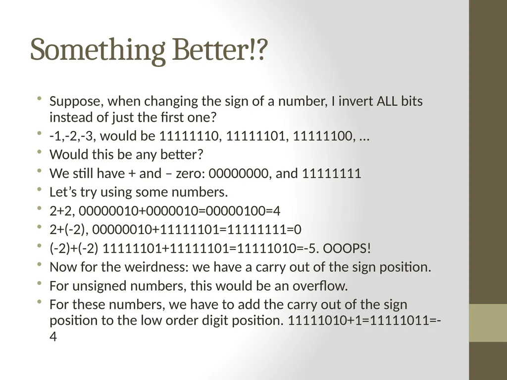 Binary Arithmetic Numbers Inside the Computer - slide 28 of 48