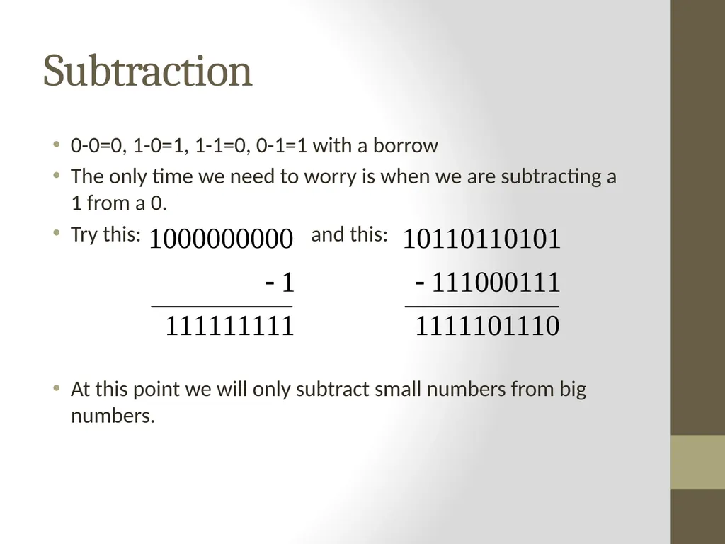 Binary Arithmetic Numbers Inside the Computer - slide 10 of 48