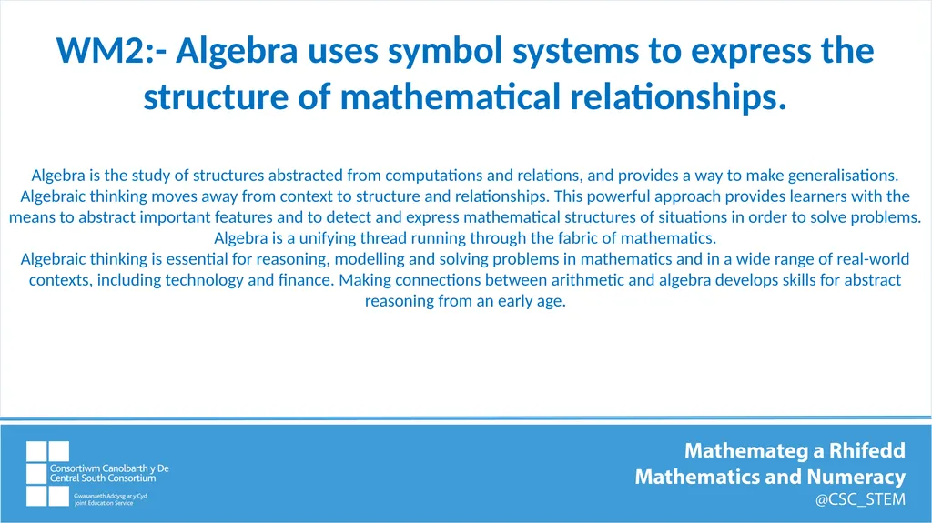 WM2:- Algebra uses symbol systems to express the - slide 1 of 23