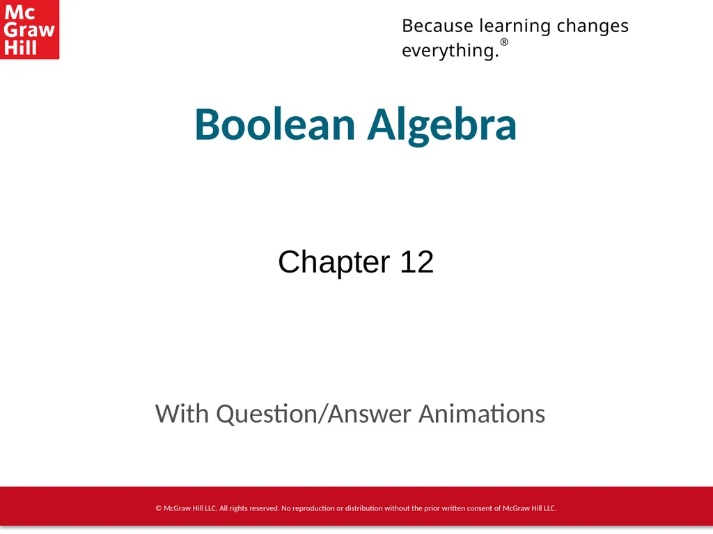 Boolean Algebra Chapter 12 With Question/Answer - slide 1 of 28