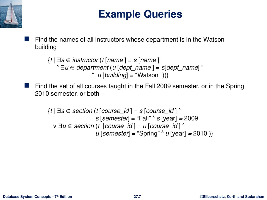 Chapter 27: Formal-Relational Query Languages - slide 7 of 19
