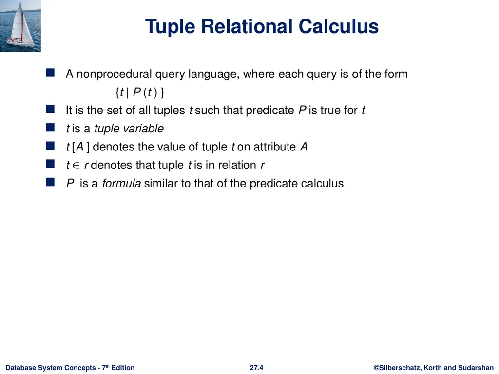 Chapter 27: Formal-Relational Query Languages - slide 4 of 19