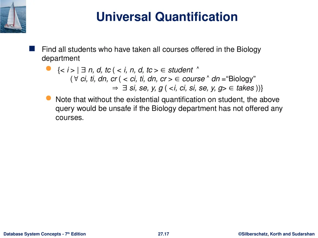Chapter 27: Formal-Relational Query Languages - slide 17 of 19