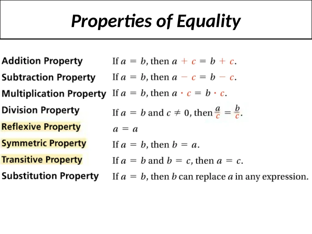 2-5 Reasoning in Algebra and Geometry Properties - slide 2 of 13