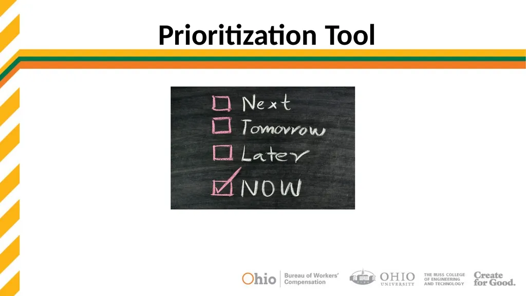 Prioritization Tool Purpose A facility or process - slide 1 of 10