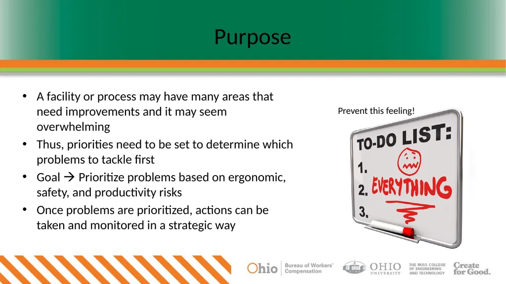 Prioritization Tool Purpose A facility or process - slide 2 of 10