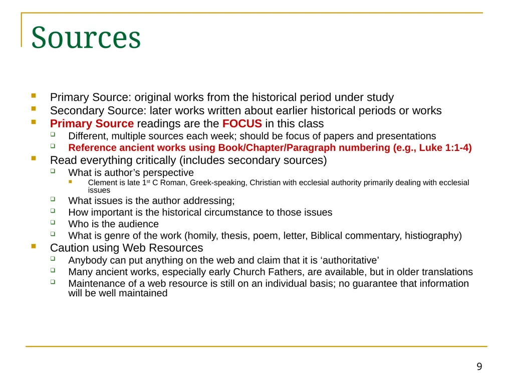 HT 501 Lecture 1: Introduction and Clement 1 HT - slide 9 of 28