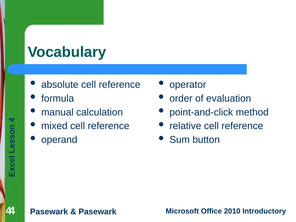 1 Excel Lesson 4 Entering Worksheet Formulas - slide 4 of 21