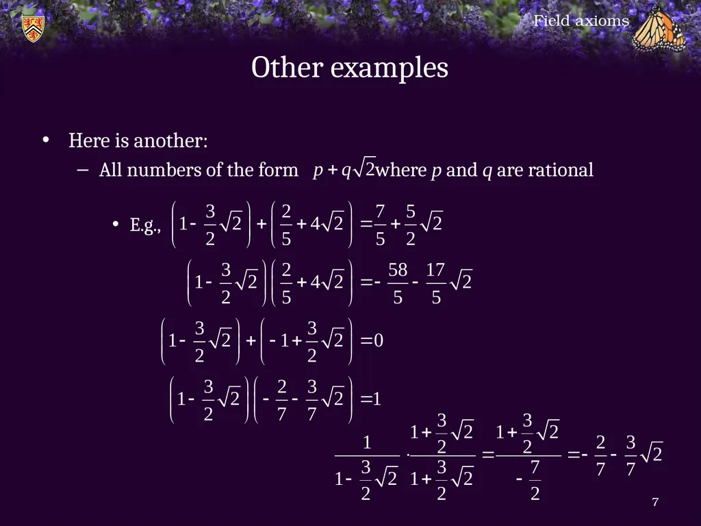 1.6.1 Field axioms Introduction In this topic, we - slide 7 of 31