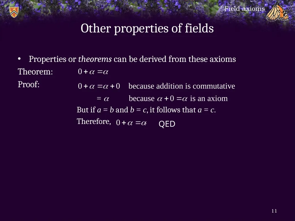 1.6.1 Field axioms Introduction In this topic, we - slide 11 of 31