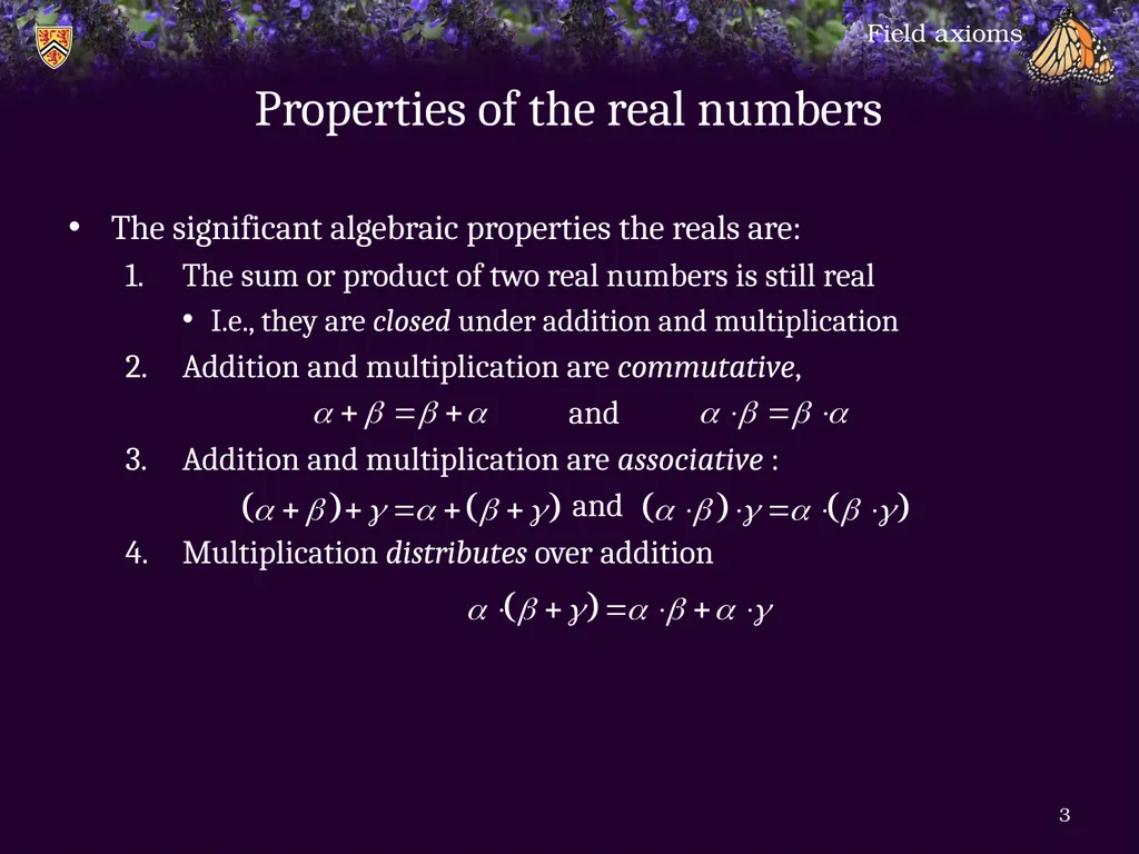 1.6.1 Field axioms Introduction In this topic, we - slide 3 of 31