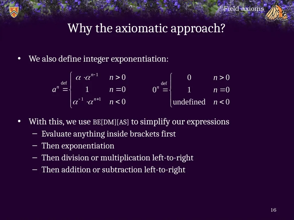 1.6.1 Field axioms Introduction In this topic, we - slide 16 of 31