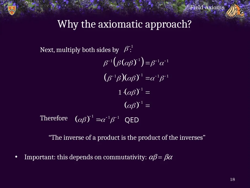 1.6.1 Field axioms Introduction In this topic, we - slide 18 of 31