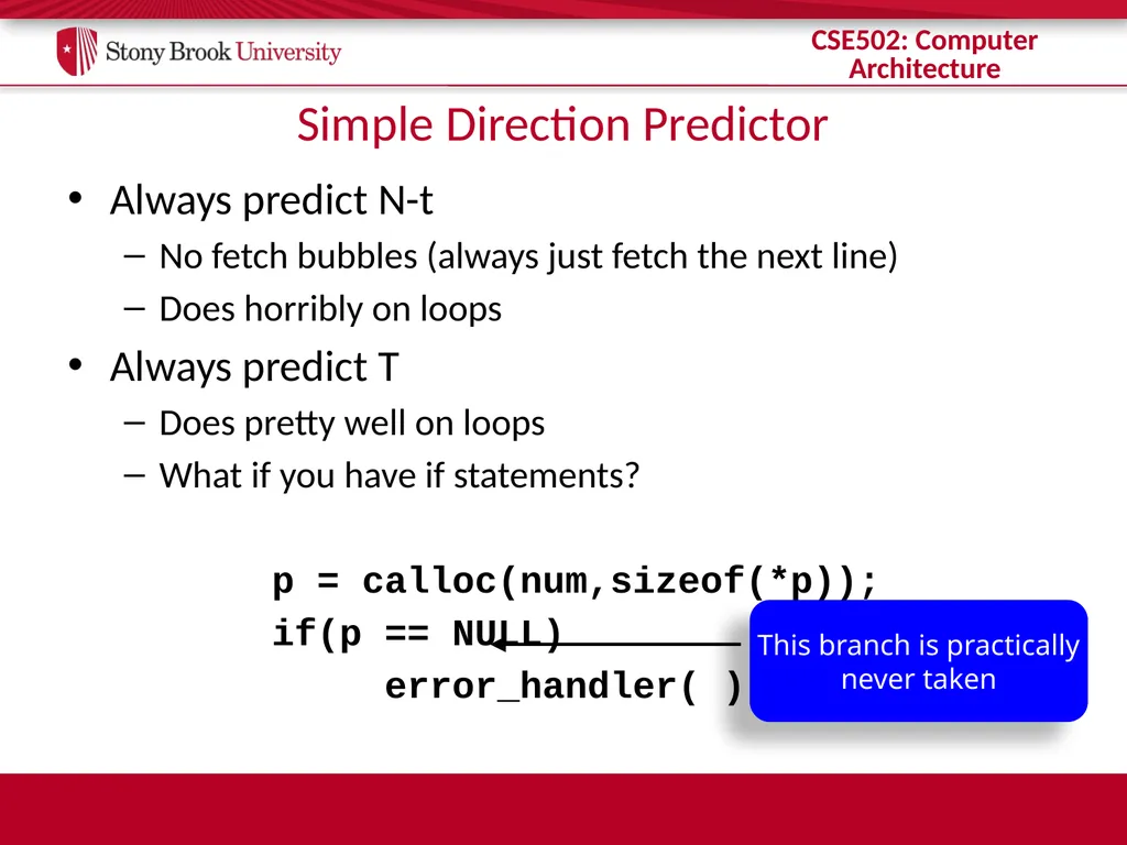 CSE 502: Computer Architecture Branch Prediction - slide 22 of 58