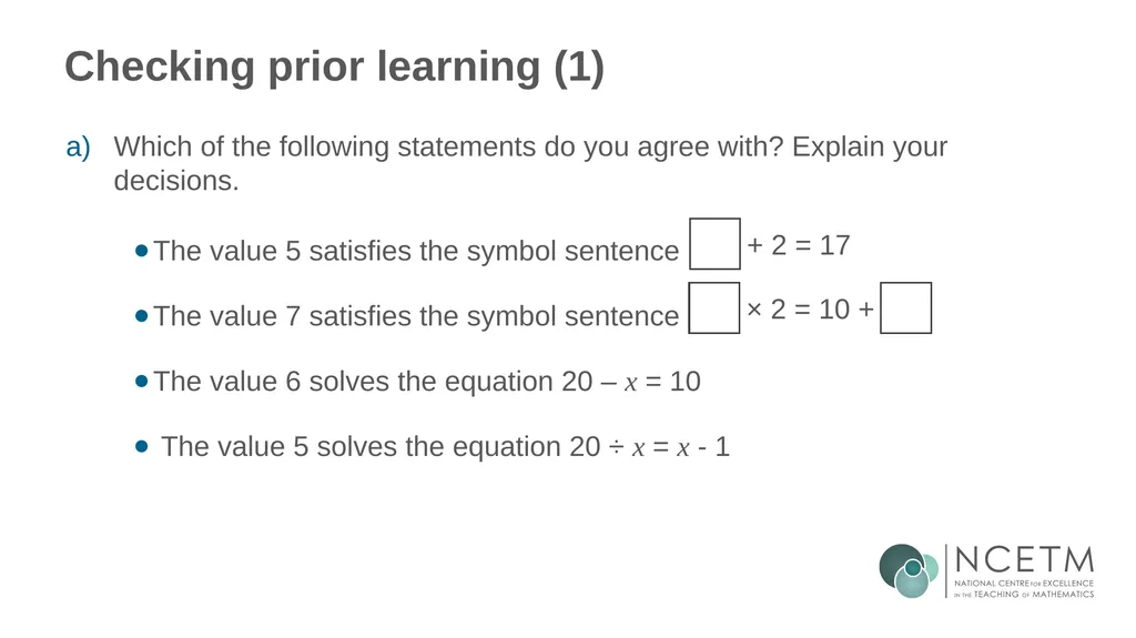 Using a letter to represent unknowns (From 1.4 - slide 10 of 32