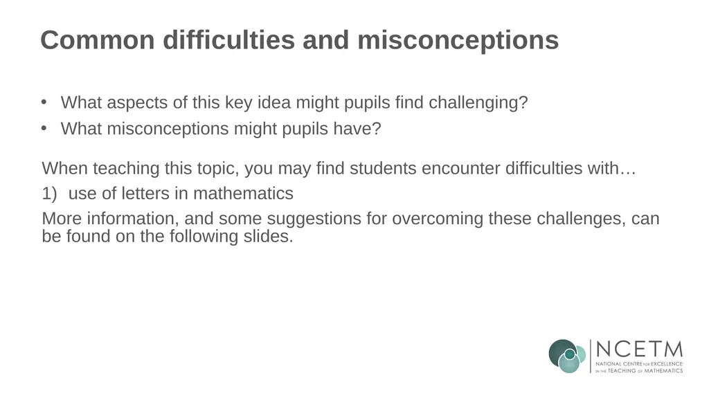 Using a letter to represent unknowns (From 1.4 - slide 12 of 32