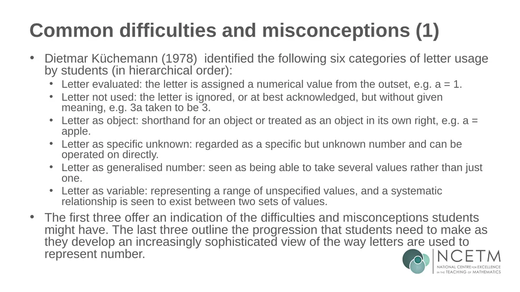 Using a letter to represent unknowns (From 1.4 - slide 13 of 32