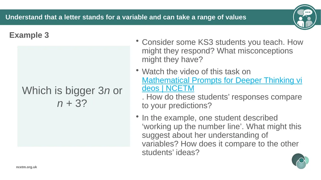 Using a letter to represent unknowns (From 1.4 - slide 21 of 32
