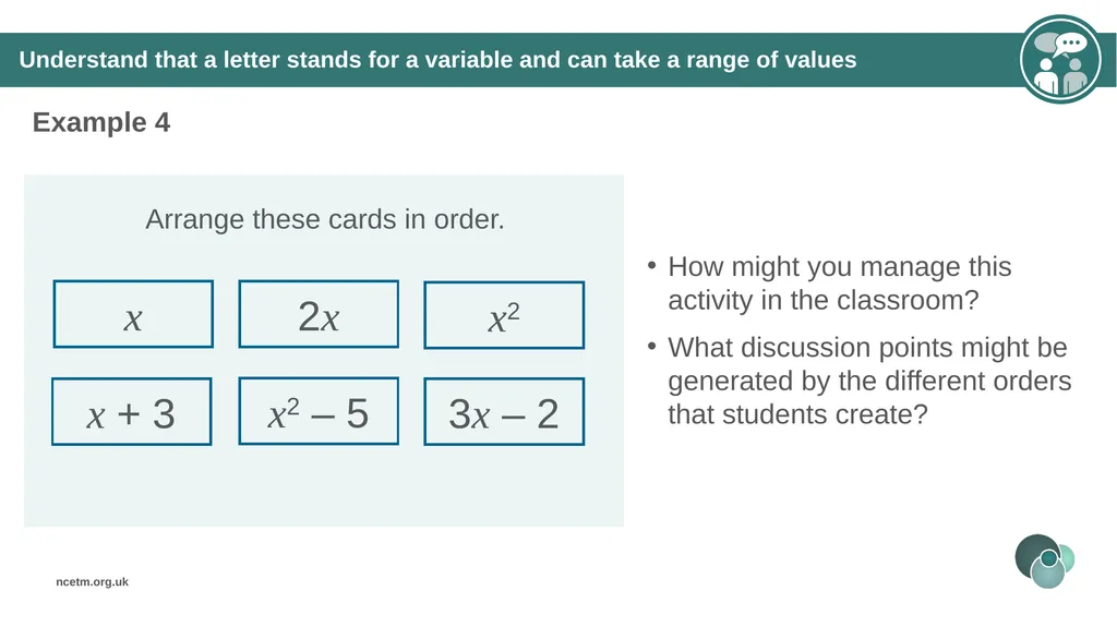 Using a letter to represent unknowns (From 1.4 - slide 23 of 32