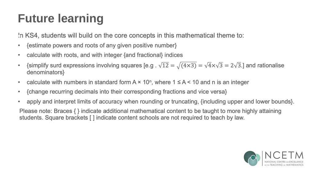 Using a letter to represent unknowns (From 1.4 - slide 31 of 32