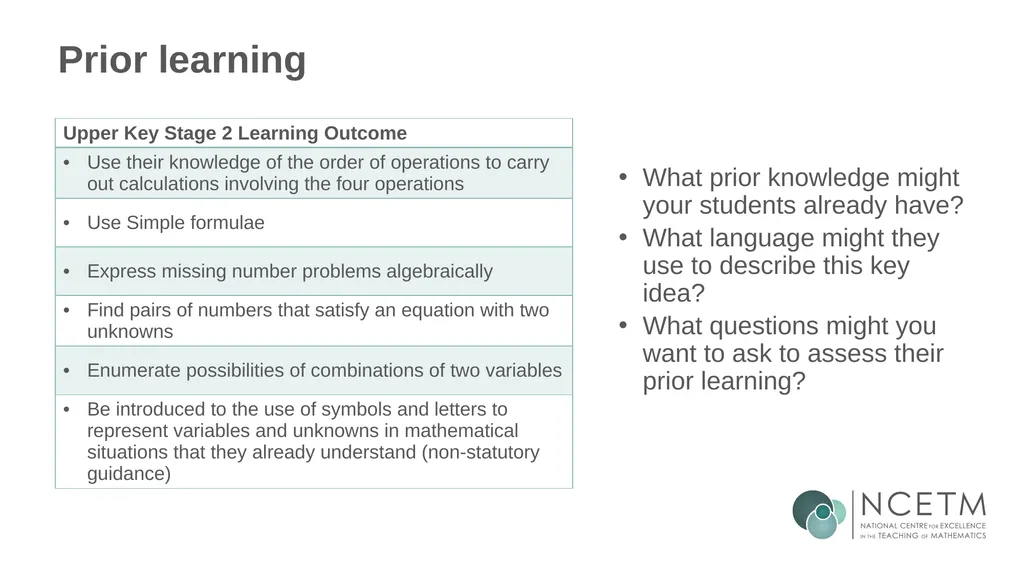 Using a letter to represent unknowns (From 1.4 - slide 8 of 32