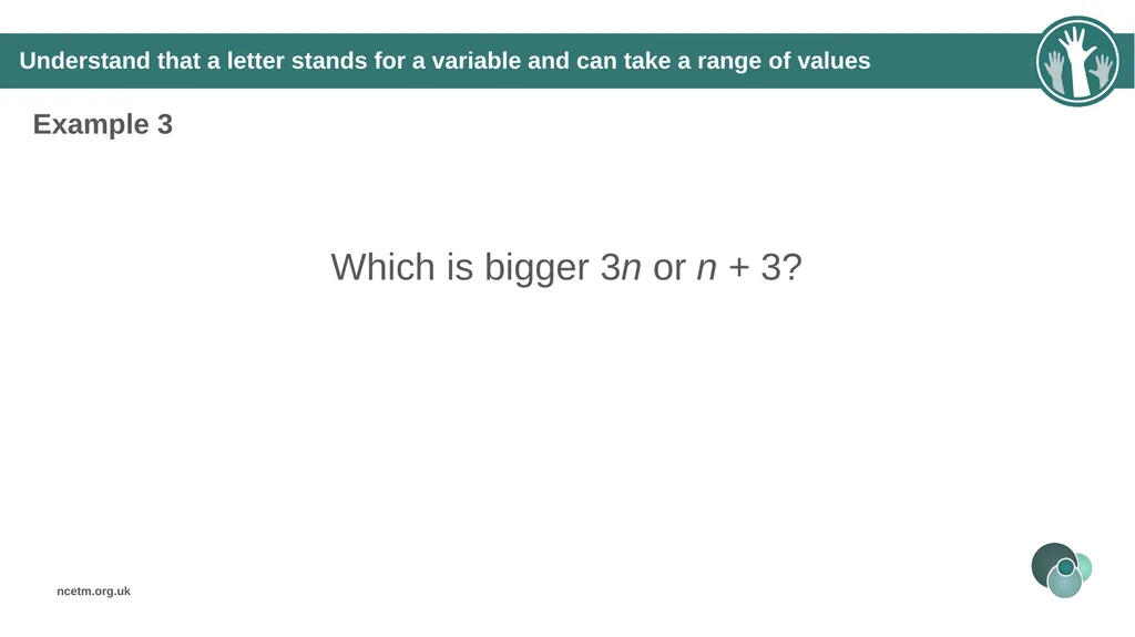 Using a letter to represent unknowns (From 1.4 - slide 19 of 32