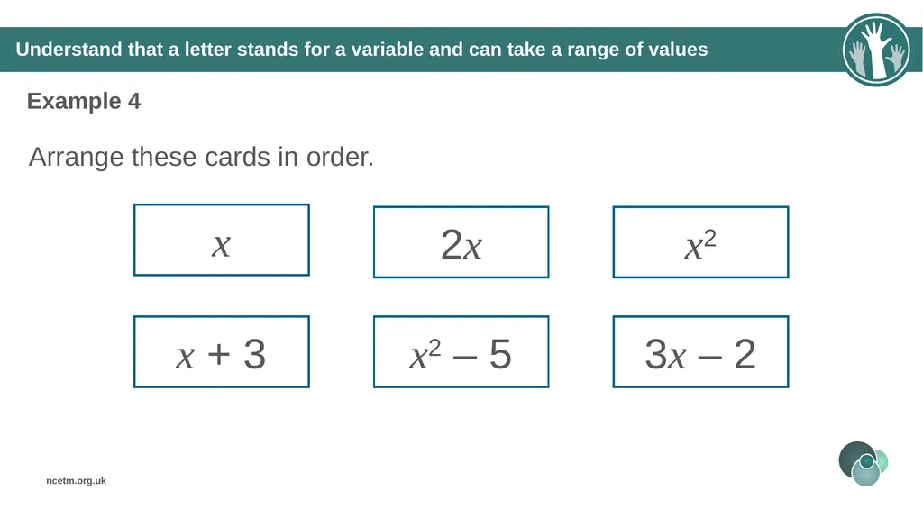Using a letter to represent unknowns (From 1.4 - slide 22 of 32